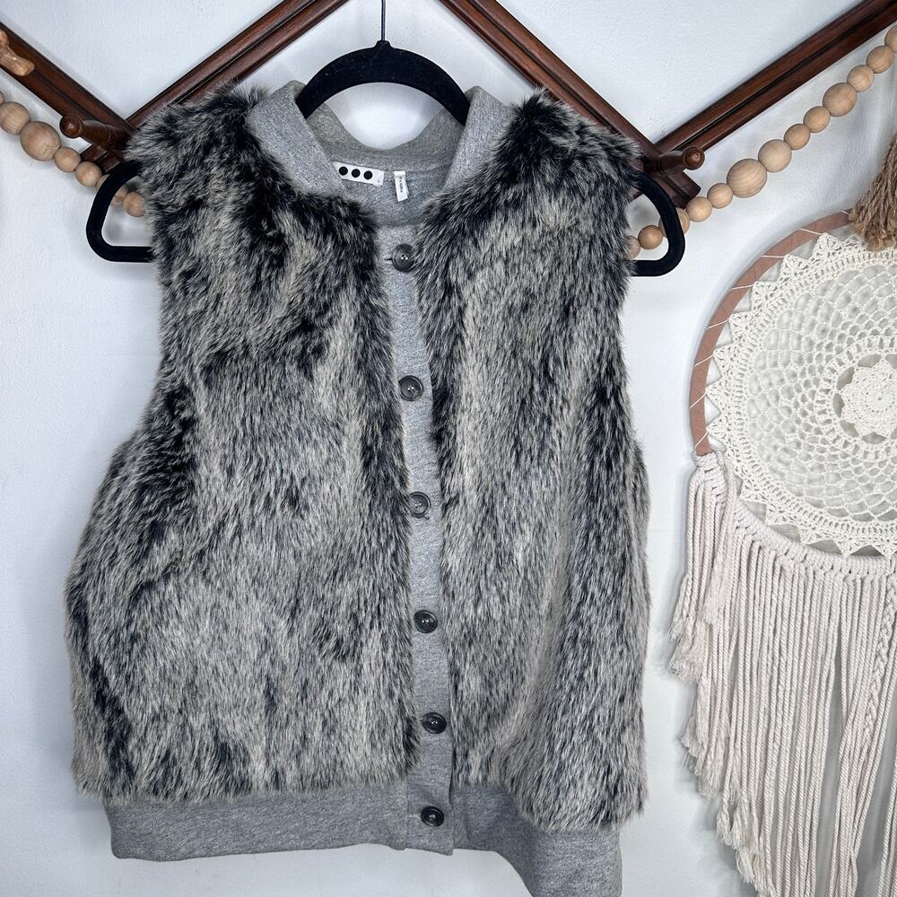 Three Dots Gray Black Faux Fur Vest